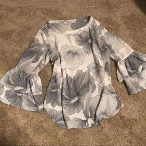 LOFT gray floral blouse